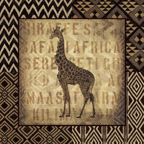 African Wild Giraffe Border Black Ornate Wood Framed Art Print with Double Matting by Wild Apple Portfolio