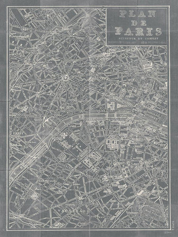 Blueprint Map Paris Grey Black Ornate Wood Framed Art Print with Double Matting by Schlabach, Sue