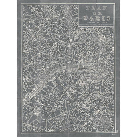 Blueprint Map Paris Grey White Modern Wood Framed Art Print by Schlabach, Sue