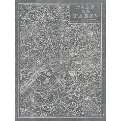 Blueprint Map Paris Grey Black Modern Wood Framed Art Print by Schlabach, Sue
