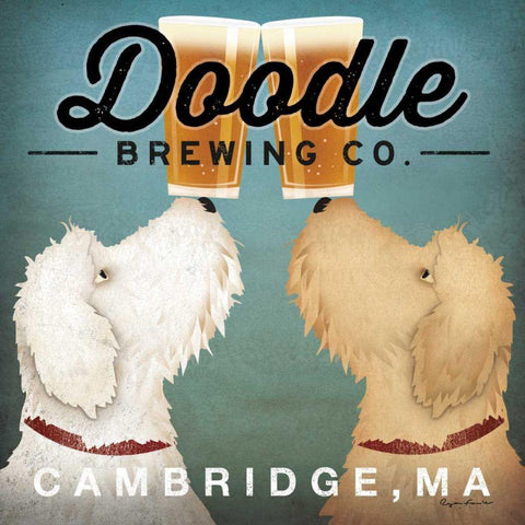 Doodle Beer Double - Cambridge MA Black Ornate Wood Framed Art Print with Double Matting by Fowler, Ryan