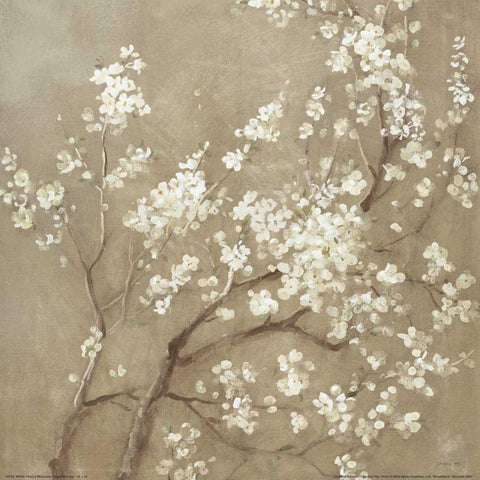 White Cherry Blossoms I Neutral Crop Black Ornate Wood Framed Art Print with Double Matting by Nai, Danhui