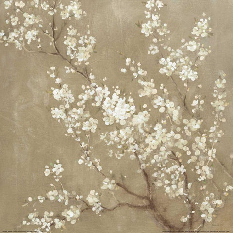 White Cherry Blossoms II Neutral Crop Black Modern Wood Framed Art Print with Double Matting by Nai, Danhui