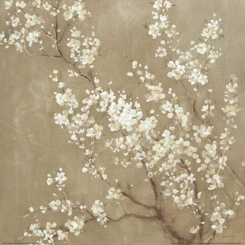 White Cherry Blossoms II Neutral Crop Black Modern Wood Framed Art Print by Nai, Danhui