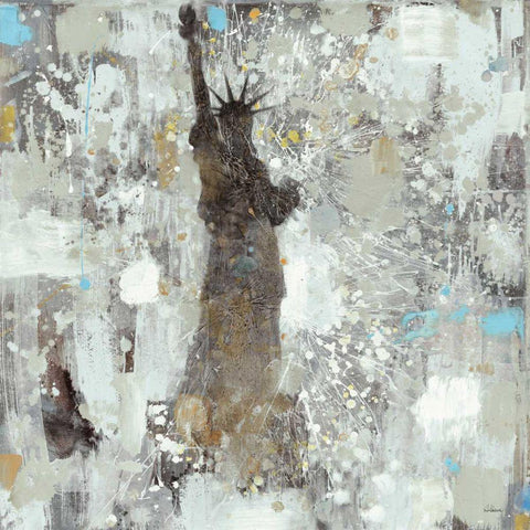 Statue of Liberty Neutral Gold Ornate Wood Framed Art Print with Double Matting by Hristova, Albena