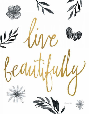 Live Beautifully BW White Modern Wood Framed Art Print with Double Matting by Miller, Sara Zieve