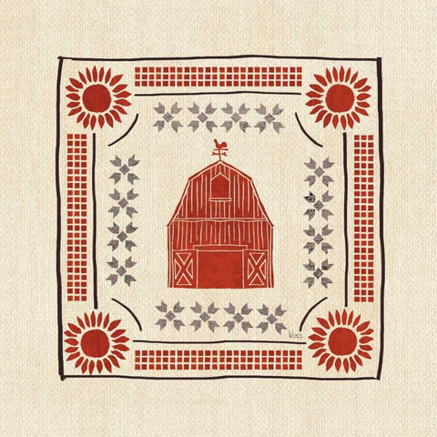 Little Red Farm Tile I Gold Ornate Wood Framed Art Print with Double Matting by Charron, Veronique