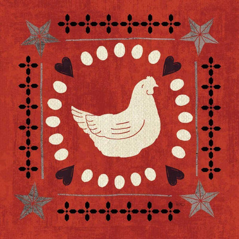 Little Red Farm Tile III Gold Ornate Wood Framed Art Print with Double Matting by Charron, Veronique
