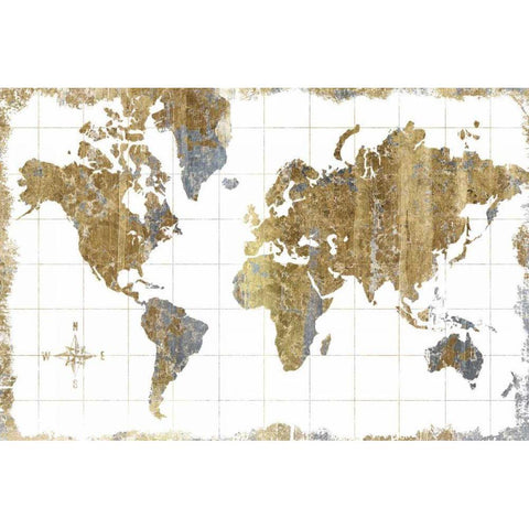 Gilded Map Black Modern Wood Framed Art Print with Double Matting by Wild Apple Portfolio