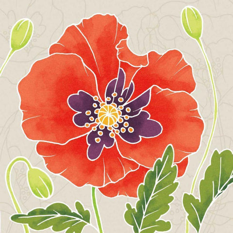 Sunshine Poppies I Gold Ornate Wood Framed Art Print with Double Matting by DeNeige, Elyse