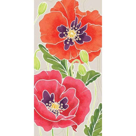 Sunshine Poppies Panel I Gold Ornate Wood Framed Art Print with Double Matting by DeNeige, Elyse