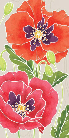 Sunshine Poppies Panel I White Modern Wood Framed Art Print with Double Matting by DeNeige, Elyse
