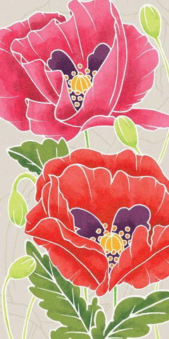 Sunshine Poppies Panel II White Modern Wood Framed Art Print with Double Matting by DeNeige, Elyse