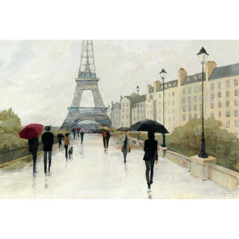 Eiffel in the Rain Marsala Umbrella Gold Ornate Wood Framed Art Print with Double Matting by Tillmon, Avery