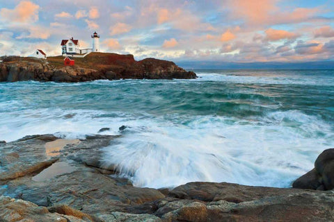 Nubble Sunset Black Ornate Wood Framed Art Print with Double Matting by Gendreau, Katherine