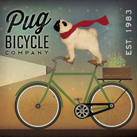 Pug on a Bike Black Modern Wood Framed Art Print with Double Matting by Fowler, Ryan