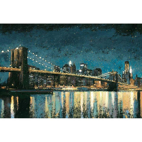 Bright City Lights Blue I Gold Ornate Wood Framed Art Print with Double Matting by Wiens, James