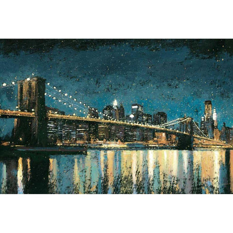 Bright City Lights Blue I Black Modern Wood Framed Art Print with Double Matting by Wiens, James