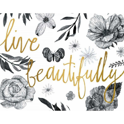 Live Beautifully BW Crop White Modern Wood Framed Art Print by Miller, Sara Zieve