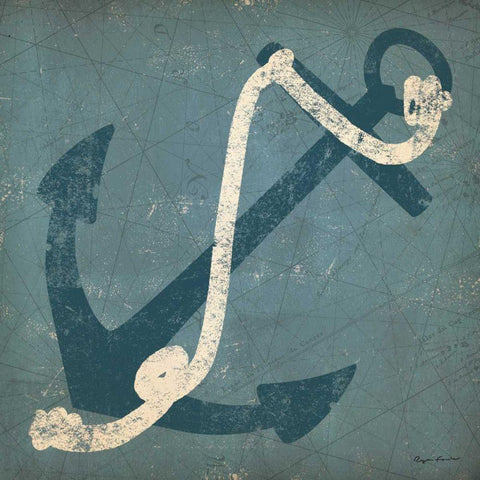 Nautical Anchor Blue Black Modern Wood Framed Art Print by Fowler, Ryan