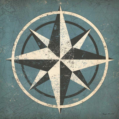 Nautical Compass Blue Black Modern Wood Framed Art Print by Fowler, Ryan