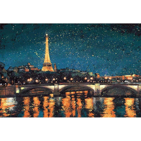 Paris Nights Blue I Gold Ornate Wood Framed Art Print with Double Matting by Wiens, James
