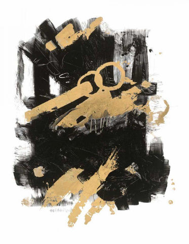 Gold Black Abstract I White Modern Wood Framed Art Print with Double Matting by Schick, Mike