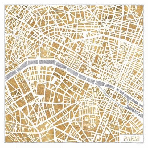 Gilded Paris Map White Modern Wood Framed Art Print by Marshall, Laura