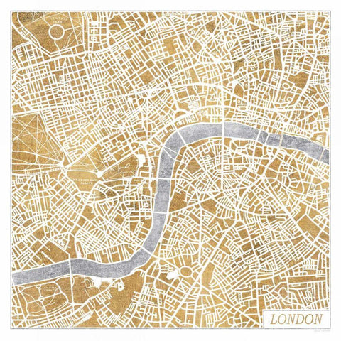 Gilded London Map Black Modern Wood Framed Art Print with Double Matting by Marshall, Laura