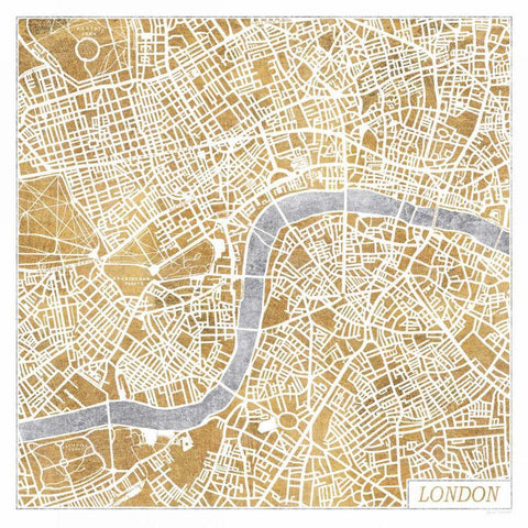 Gilded London Map Black Ornate Wood Framed Art Print with Double Matting by Marshall, Laura