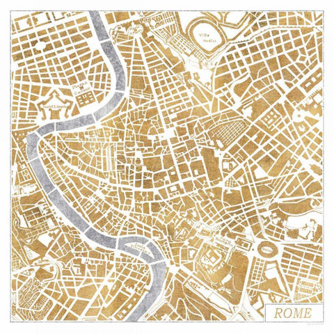 Gilded Rome Map Black Ornate Wood Framed Art Print with Double Matting by Marshall, Laura