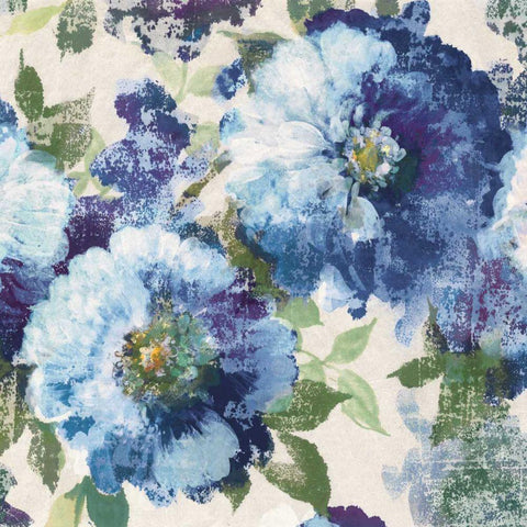 Indigo Floral Gallery Black Ornate Wood Framed Art Print with Double Matting by Wild Apple Portfolio