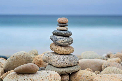 Stonewall Beach Cairn White Modern Wood Framed Art Print with Double Matting by Gendreau, Katherine