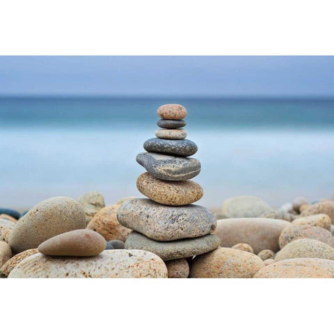 Stonewall Beach Cairn Gold Ornate Wood Framed Art Print with Double Matting by Gendreau, Katherine
