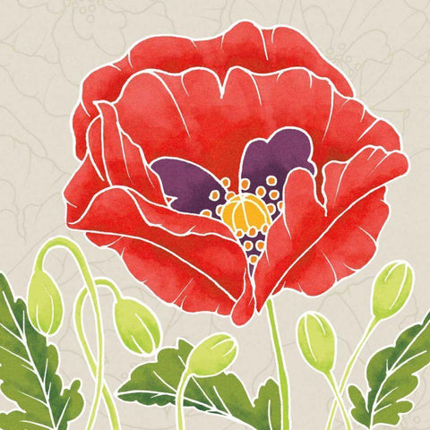 Sunshine Poppies III Gold Ornate Wood Framed Art Print with Double Matting by DeNeige, Elyse