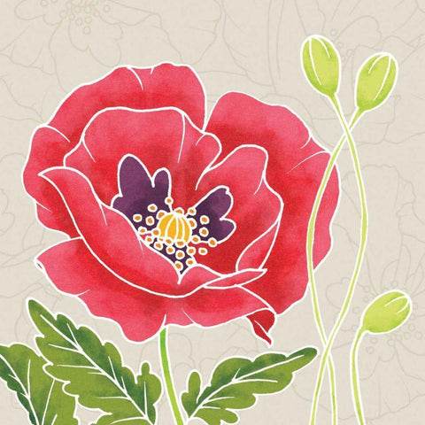 Sunshine Poppies IV Gold Ornate Wood Framed Art Print with Double Matting by DeNeige, Elyse