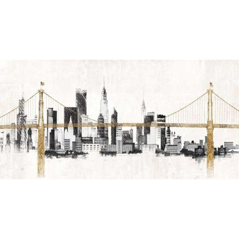 Bridge and Skyline  Black Modern Wood Framed Art Print with Double Matting by Tillmon, Avery