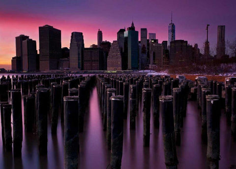 Manhattan Glow White Modern Wood Framed Art Print with Double Matting by Gendreau, Katherine