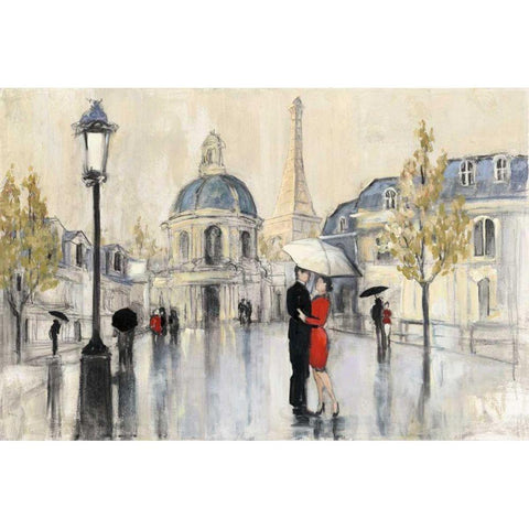 Spring Rain Paris Eiffel Gold Ornate Wood Framed Art Print with Double Matting by Purinton, Julia