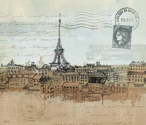 Cities I Paris Crop Black Ornate Wood Framed Art Print with Double Matting by Charron, Veronique