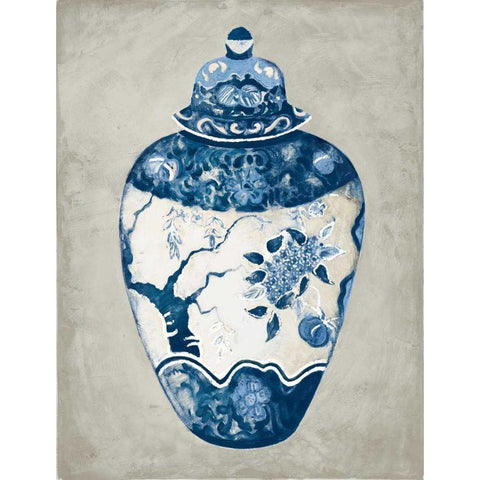 Imari Urn I Blue and White White Modern Wood Framed Art Print by Hageman, Marilyn