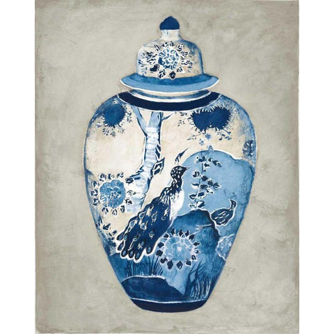 Imari Urn II Blue and White Black Modern Wood Framed Art Print with Double Matting by Hageman, Marilyn