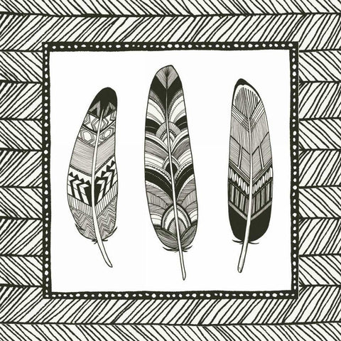 Geo Feathers Square II Black Modern Wood Framed Art Print by Miller, Sara Zieve
