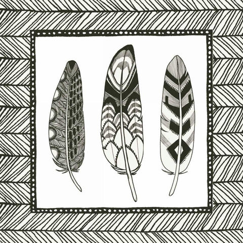 Geo Feathers Square III White Modern Wood Framed Art Print by Miller, Sara Zieve
