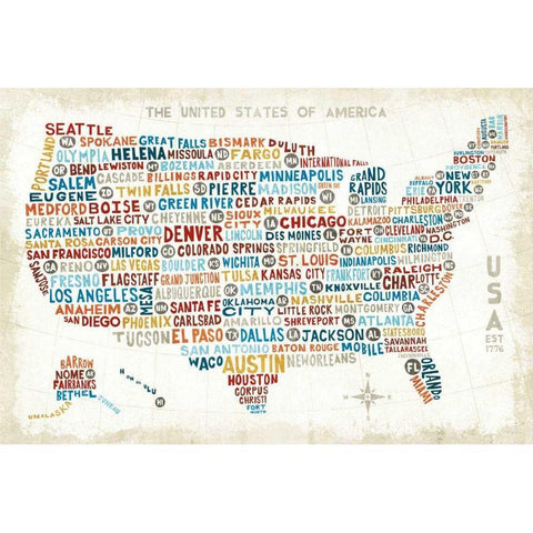 US City Map Gold Ornate Wood Framed Art Print with Double Matting by Mullan, Michael