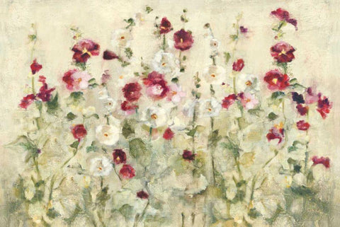 Hollyhocks Row Cool White Modern Wood Framed Art Print with Double Matting by Blum, Cheri