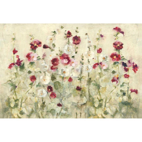 Hollyhocks Row Cool Gold Ornate Wood Framed Art Print with Double Matting by Blum, Cheri