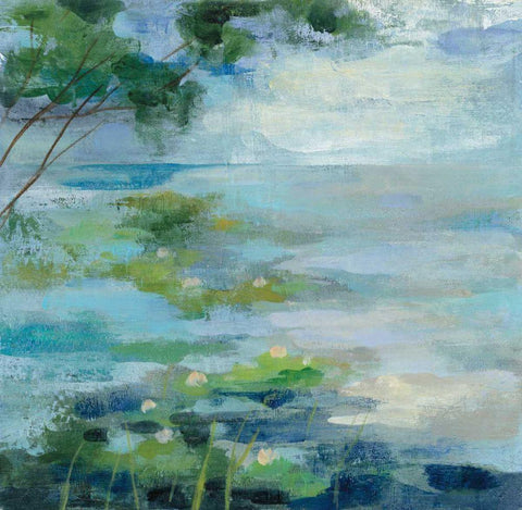 Lily Pond I White Modern Wood Framed Art Print with Double Matting by Vassileva Silvia