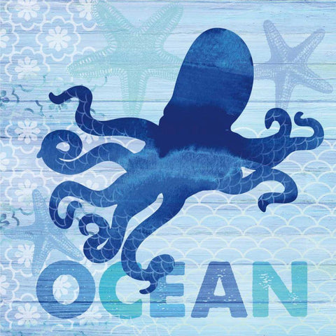Sea Glass Octopus White Modern Wood Framed Art Print by Studio Bella