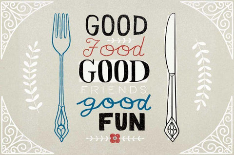 Good Food Friends Fun Horizontal White Modern Wood Framed Art Print with Double Matting by Towne, Oliver